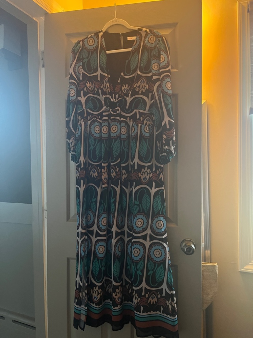 Bohemian Floral Maxi Dress in Teal & Black